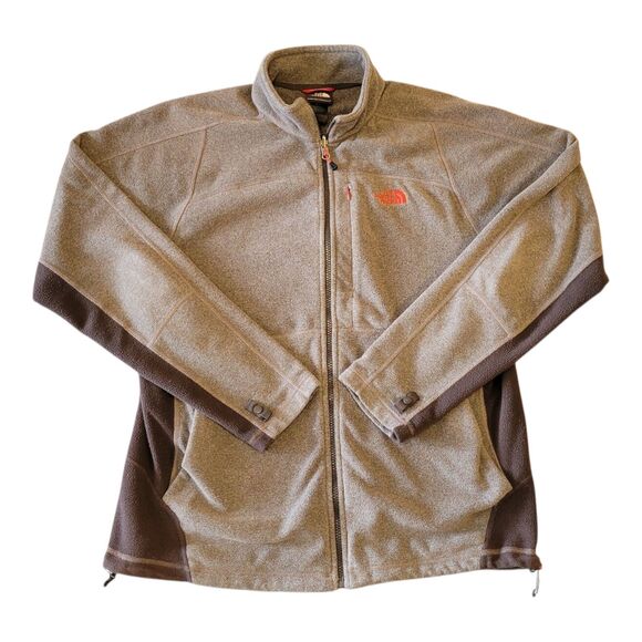 The North Face Full Zip Fleece Jacket Gray Red Logo Men’s Medium EUC - Picture 1 of 8
